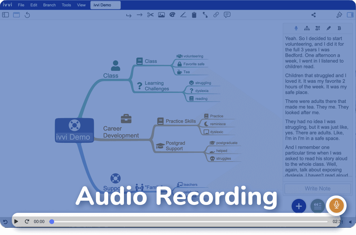 Audio recording timeline in ivvi Notes