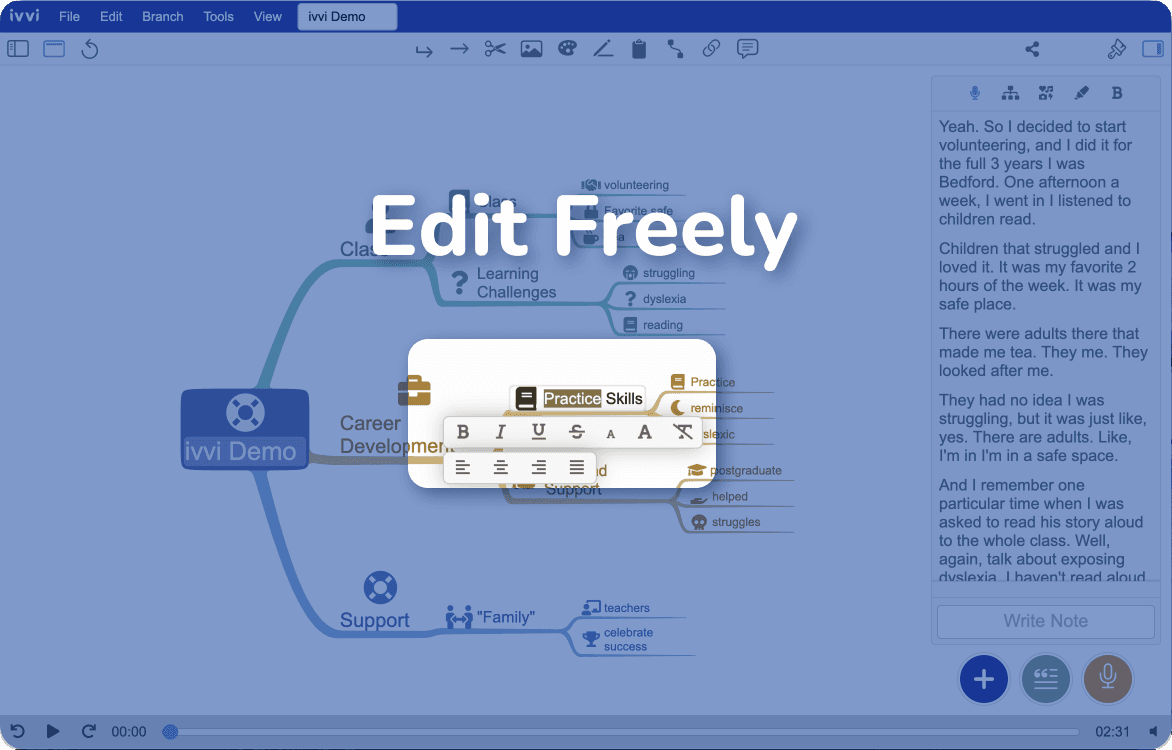 Editing mode in ivvi Notes