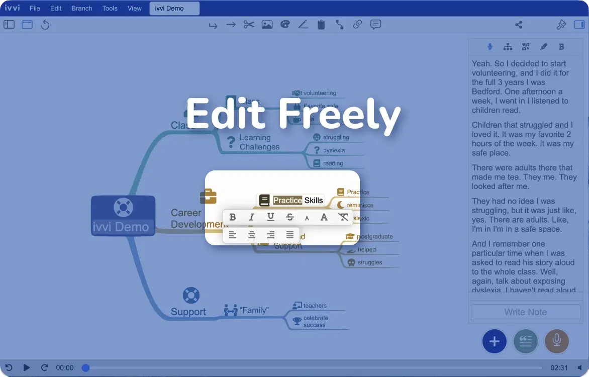 Editing mode in ivvi Notes